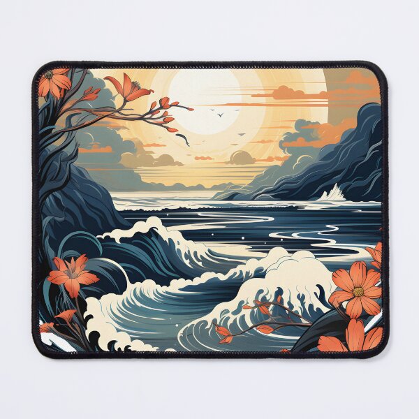 Item preview, image of the sunset with waves and flowers designed and sold by Ck-2106design.