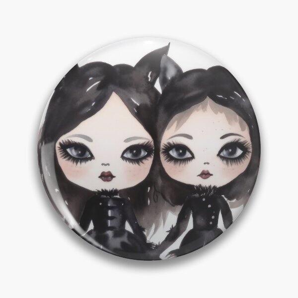 Item preview, Pretty Dark Haired Halloween Doll Twins in Black Catsuits designed and sold by Creepyhollow.