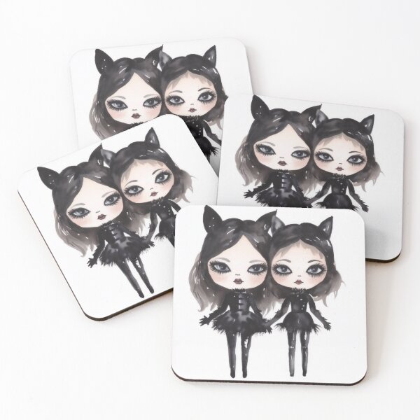 Item preview, Pretty Dark Haired Halloween Doll Twins in Black Catsuits designed and sold by Creepyhollow.