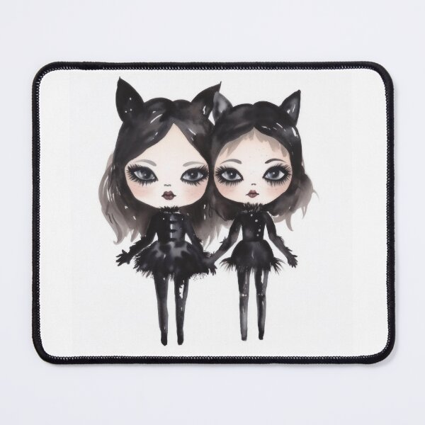 Item preview, Pretty Dark Haired Halloween Doll Twins in Black Catsuits designed and sold by Creepyhollow.