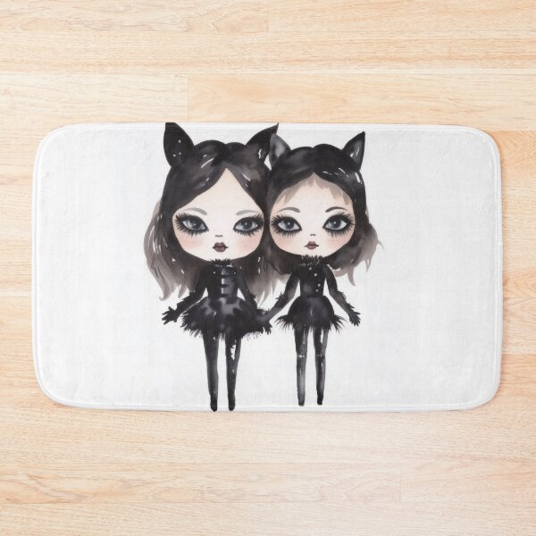 Item preview, Pretty Dark Haired Halloween Doll Twins in Black Catsuits designed and sold by Creepyhollow.