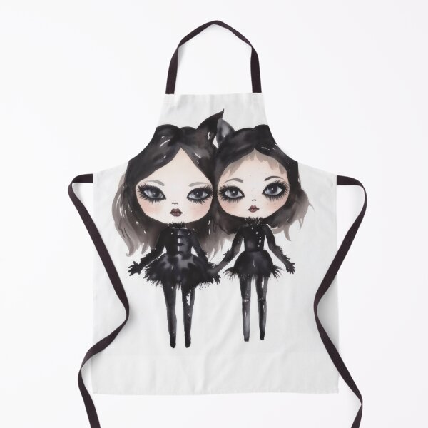 Item preview, Pretty Dark Haired Halloween Doll Twins in Black Catsuits designed and sold by Creepyhollow.