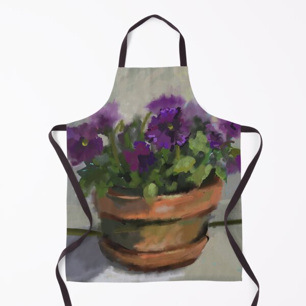 Artikelvorschau, Lila Stiefmütterchen in Terrakotta-Blumentopfmalerei entworfen und verkauft von Anne Marie Propst.