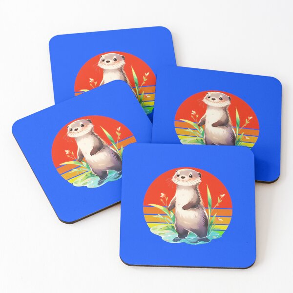 Item preview, Sunset Otter Sticker and Tee Shirt Design With Blue Background by Zeesdesign on Redbubble designed and sold by ZEESDESIGN.