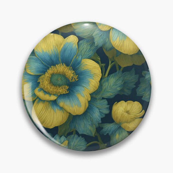 Item preview, Retro blue gold flowers designed and sold by ArtyBuys.
