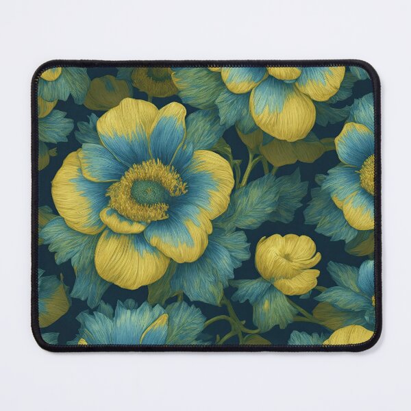 Item preview, Retro blue gold flowers designed and sold by ArtyBuys.