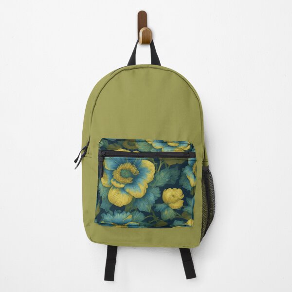 Item preview, Retro blue gold flowers designed and sold by ArtyBuys.
