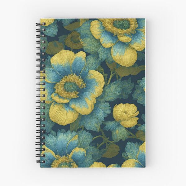 Item preview, Retro blue gold flowers designed and sold by ArtyBuys.