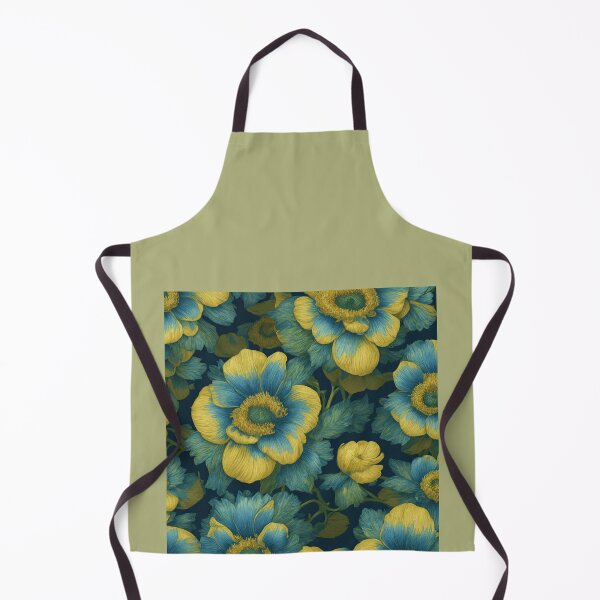 Item preview, Retro blue gold flowers designed and sold by ArtyBuys.