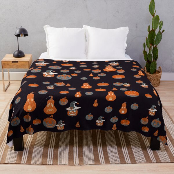 Item preview, Halloween Jack O'Lanterns Orange & Blue on Black designed and sold by ara-designs.