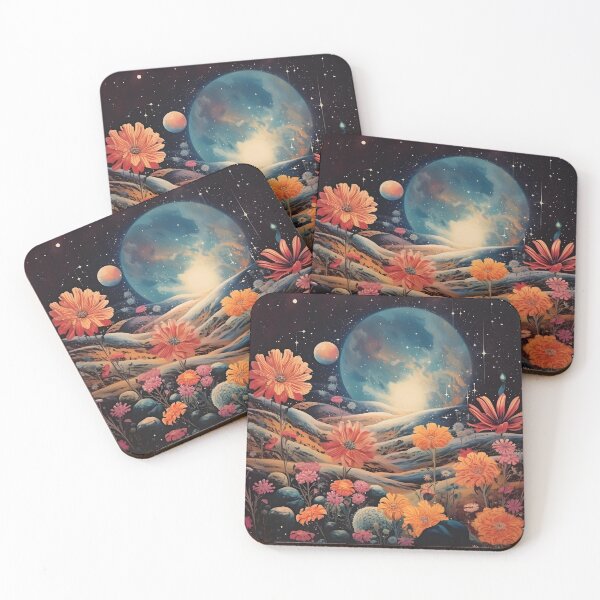Item preview, Vintage Fairy Space Landscape of Flower Meadow and Starry Sky with Planets designed and sold by Je-we.