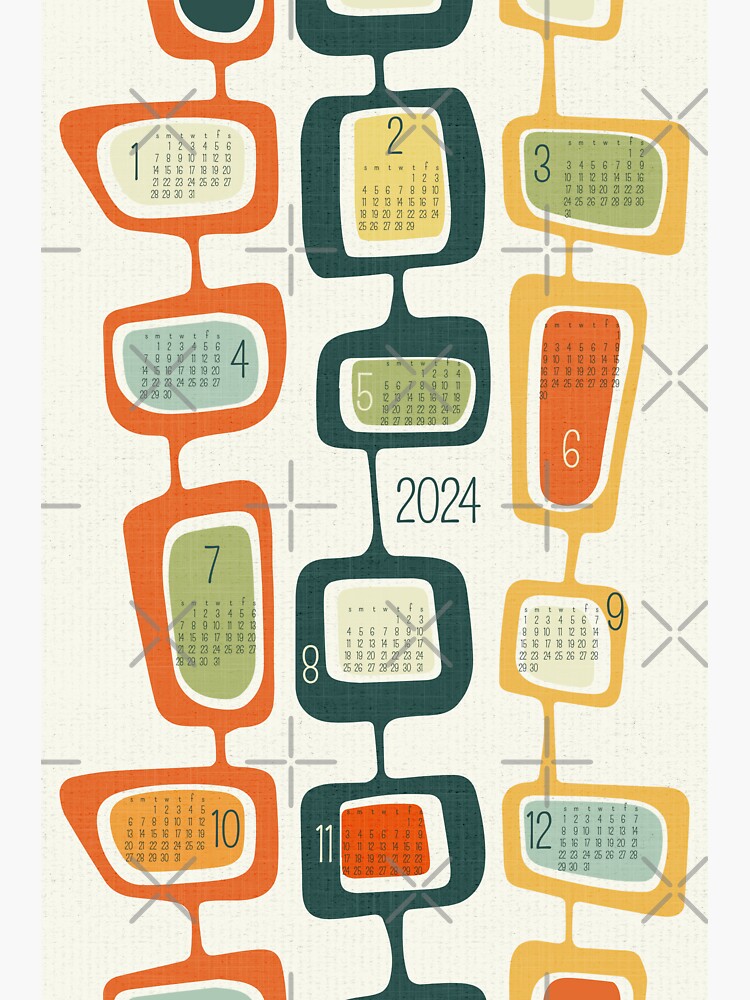 "Vintage 2024 Calendar Retro Shapes in a Vintage Color Palette