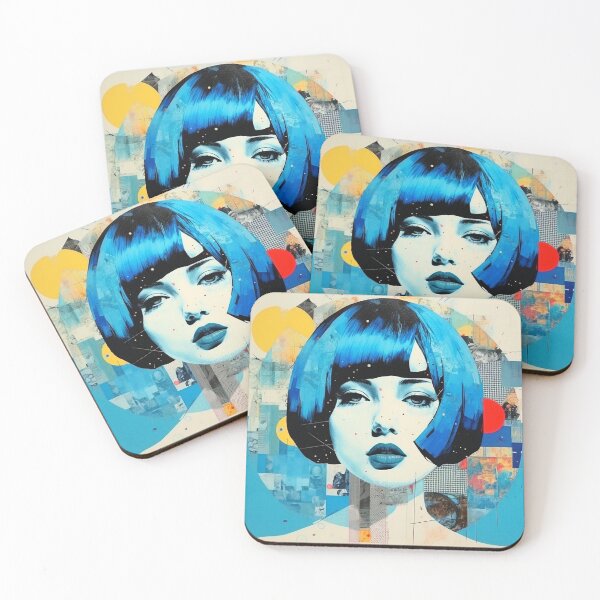 Item preview, Blue-haired girl, collage designed and sold by silent-violin.