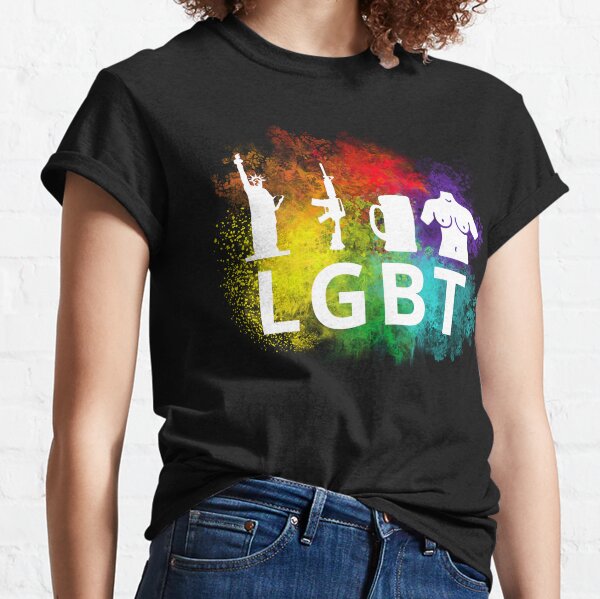 LGBT LIBERTY GUNS BEER TITTIES T Shirt Men 100% Cotton letter