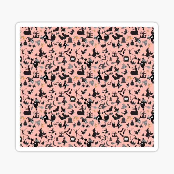 Enchanting Pink Halloween: Witches, Cauldrons, and Haunted Houses Pattern Sticker