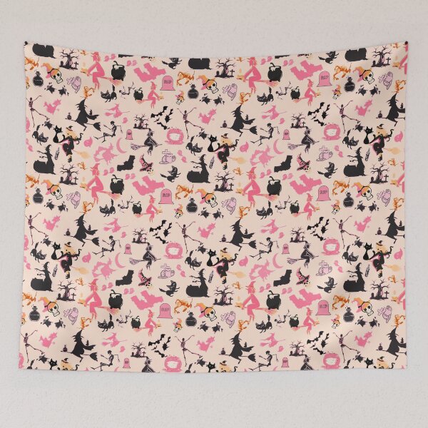 Item preview, Enchanting Pink Halloween: Witches, Cauldrons, and Haunted Houses Pattern in Peach, Pink, Black designed and sold by ara-designs.