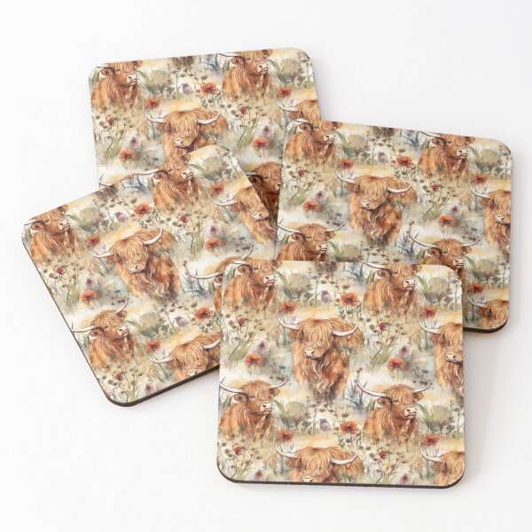 Item preview, Watercolor Highland Cow Pattern designed and sold by JoyfulNymph.