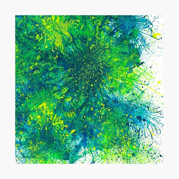 Sacred Token From The Emerald Tablet #610 Original Hand-painted Abstract Painting Detail 3 In Teal Blue Green Yellow Earth Tones Inspired By Gaia Mother Nature Spring Summer Rain Forest Aquatic Plants Photographic Print