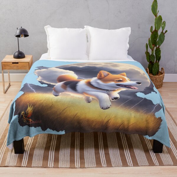 Item preview, Cute Corgi Running in the Moonlight (Light Blue) designed and sold by AmaziaCo.
