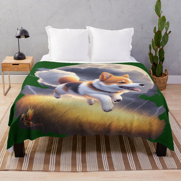 Item preview, Cute Corgi Running in the Moonlight (Dark Green) designed and sold by AmaziaCo.