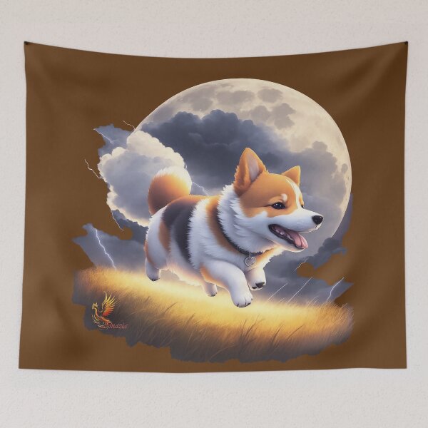 Item preview, Cute Corgi Running in the Moonlight (Brown) designed and sold by AmaziaCo.