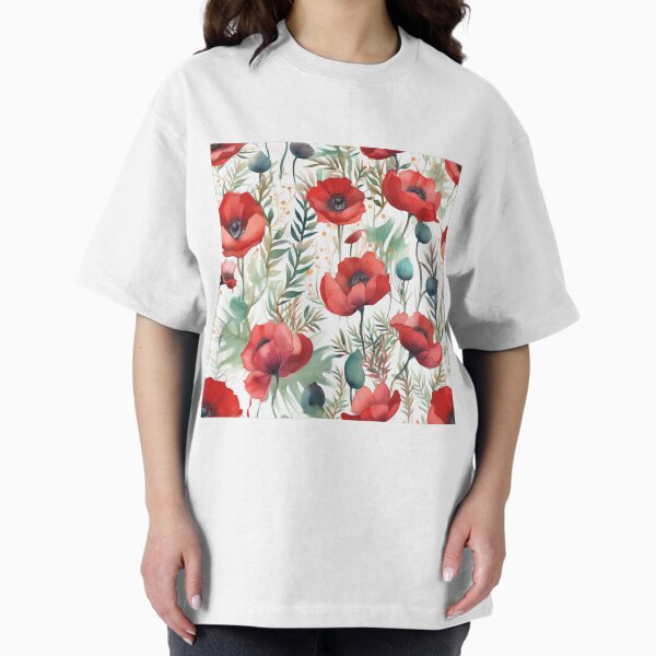 Whimsical Poppy Canvas Oversized T-Shirt