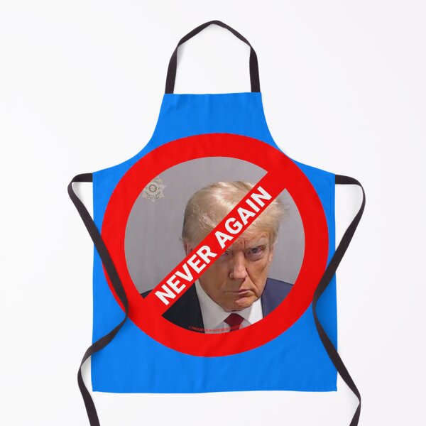 Item preview, PMD01036 Progressive Movement Designs Trump Mugshot Never Again symbol for progressives and liberal Democrat resistance against bigotry, for liberal Democrats or progressives indictment mugshot designed and sold by ProgressiveLeft.