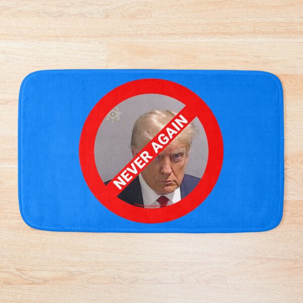 Item preview, PMD01036 Progressive Movement Designs Trump Mugshot Never Again symbol for progressives and liberal Democrat resistance against bigotry, for liberal Democrats or progressives indictment mugshot designed and sold by ProgressiveLeft.