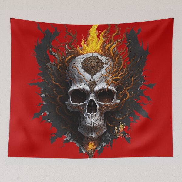 Item preview, Steampunk Skull Head with Fiery Roots Splash (Red) designed and sold by AmaziaCo.