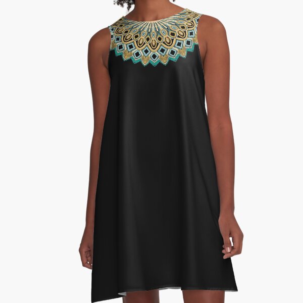 Mandala Project 484 | Teal and Gold A-Line Dress