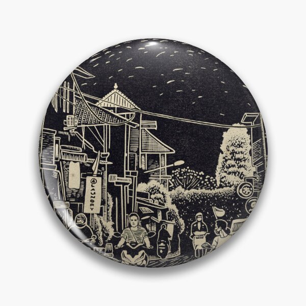 Artikelvorschau, Linoldruck-Straßenszene mit einem Banyanbaum, Bali, Indonesien entworfen und verkauft von Jarrod Hall Art.