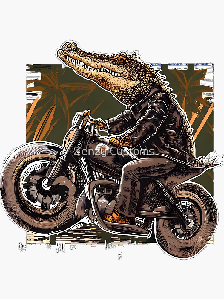 Rebel Rider: Crocodile on a Vintage Motorcycle