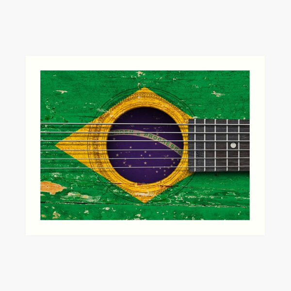 Old Vintage Acoustic Guitar with Brazilian Flag