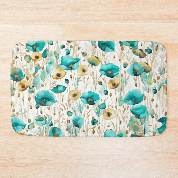 Item preview, Beautiful Teal And Golden Pattern Watercolor Poppies designed and sold by Moonsiess.