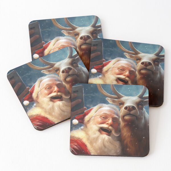 Item preview, Santa Selfie with reindeer at Christmas on the North Pole designed and sold by OddCorro.
