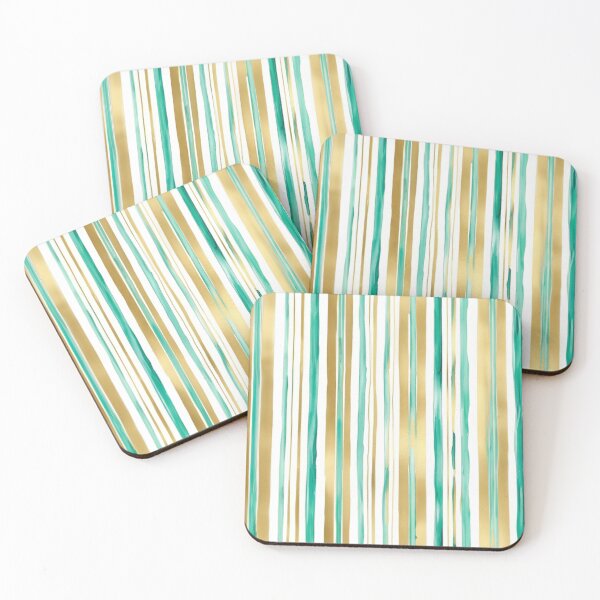 Item preview, Watercolor Cute Pastel Stripes Teal And Golden Pattern designed and sold by Moonsiess.