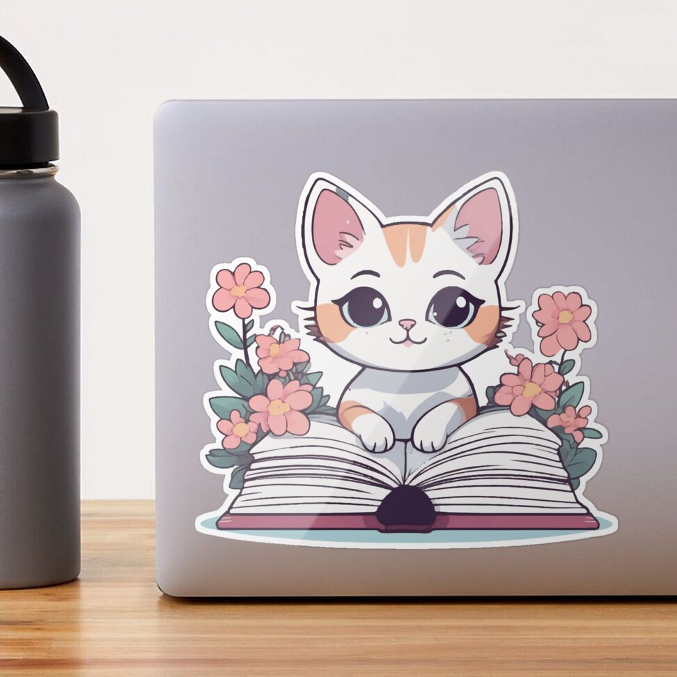 Reading Cat With Books Stickers for Kindle Case, Cat Stickers for