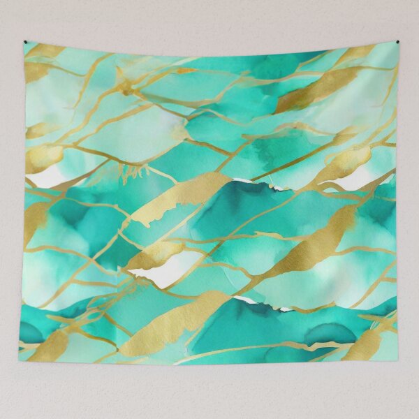 Item preview, Teal And Golden Pattern - Marble Design Gold Effect  designed and sold by Moonsiess.