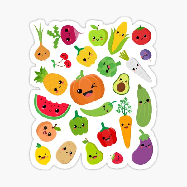 Kawaii Cute Fruits Sticker Image, in the Style of Kawaii Art, Meme