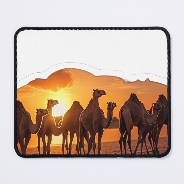 Item preview, many camels with bodwins walk against the backdrop of a sunset in the desert designed and sold by abmkf.