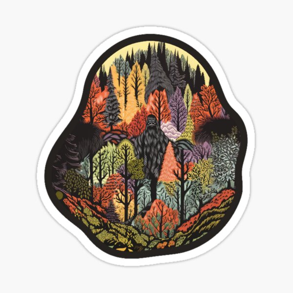 Item preview, linocut colorful bigfoot designed and sold by Brainless Art.