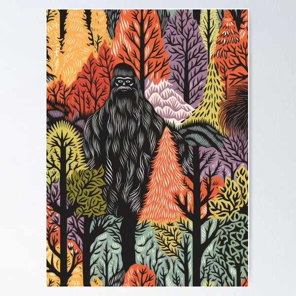 Item preview, linocut colorful bigfoot designed and sold by Brainless Art.