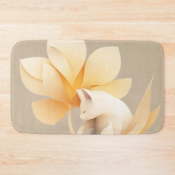 Item preview, Cute Kitten & Abstract Flower in Light Black & Beige -  Cartoon Art designed and sold by PaintbrushPlace.