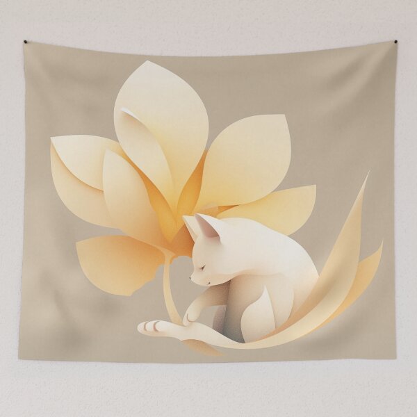 Item preview, Cute Kitten & Abstract Flower in Light Black & Beige -  Cartoon Art designed and sold by PaintbrushPlace.