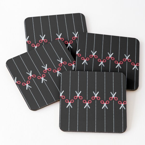 Item preview, Red Scissors cut here pattern seamless repetetive line designed and sold by marie-inks.