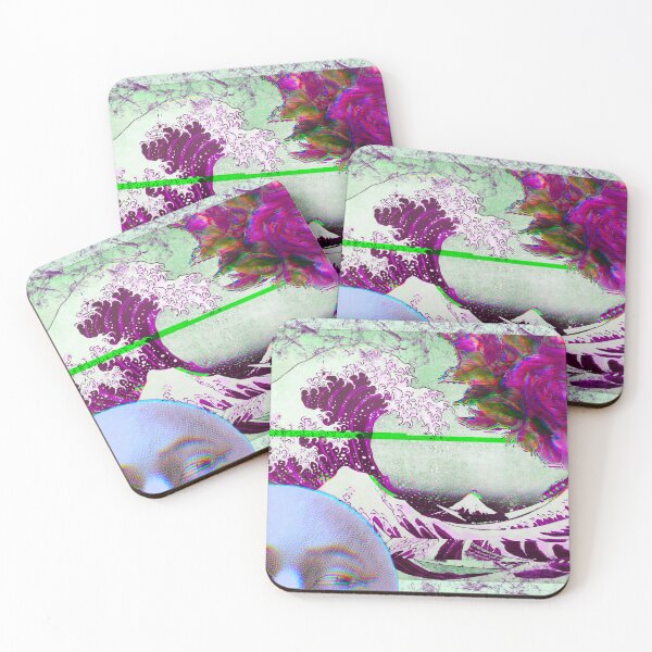 Item preview, The Great Wave of Kanagawa Glitched Collage Flower Moon Retro Vintage 1980s Vibes designed and sold by marie-inks.