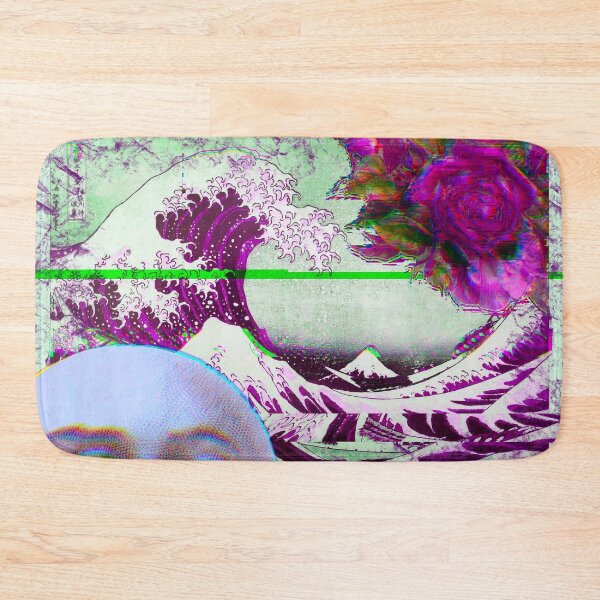 Item preview, The Great Wave of Kanagawa Glitched Collage Flower Moon Retro Vintage 1980s Vibes designed and sold by marie-inks.