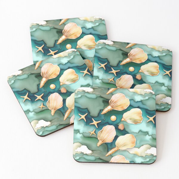 Item preview, Cute Teal And Golden Pattern Watercolor Sea Mussels designed and sold by Moonsiess.