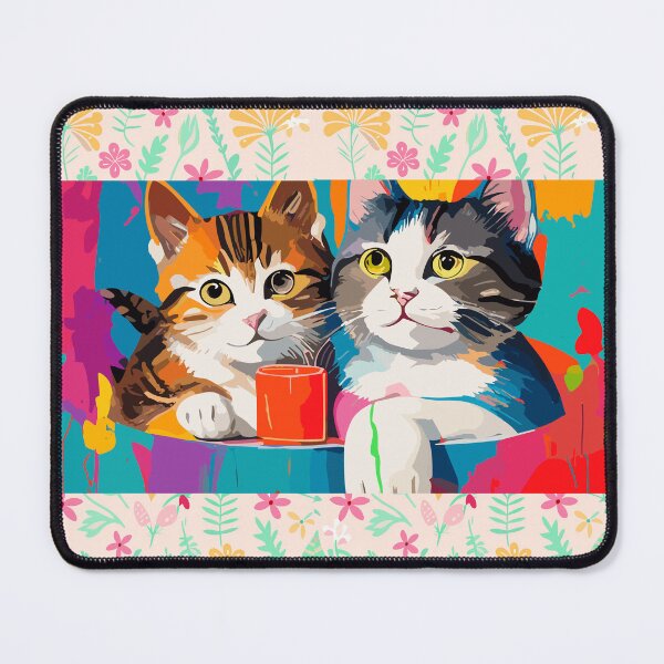 Item preview, "Duo Feline Delight: Digital Print with Twin Cats on Printed Background" designed and sold by Superbdeal.