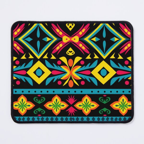 Item preview, Colorful fantasy pattern yellow orange red pink turquoise blue black ornaments designed and sold by G-M-Designs.